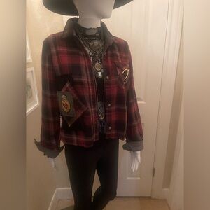 One of a kind custom upcycled plaid jacket (includes NWT Free People brooch)